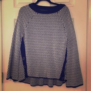 Loft Black & White Sweater with Bell Sleeve